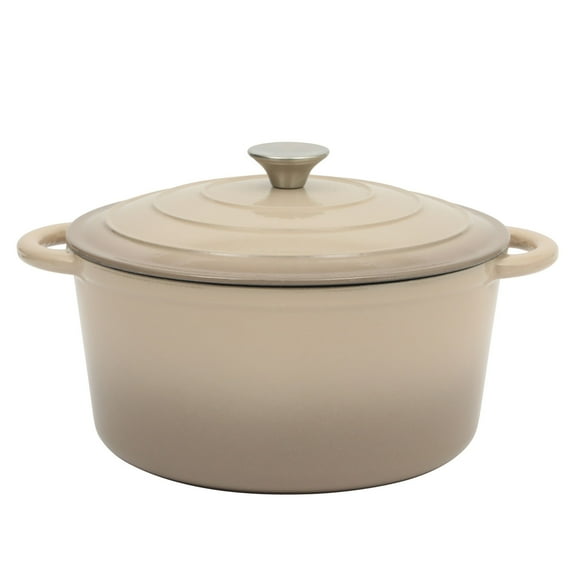Gibson Home 7 Qt Enameled Cast Iron Dutch Oven Pot with Lid – Round, Oven Safe to 500°F, Ideal for Bread Baking & Stews - Gradient Taupe
