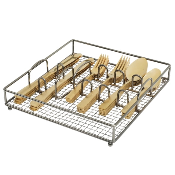 Gibson Home 144315.41 Abbeville Stainless Steel Flatware Set with Wire Caddy, Gold - 41 Piece