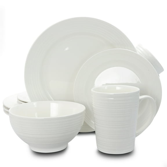Gibson Home Amelia Court 16 Piece Dinnerware Set in White Embossed
