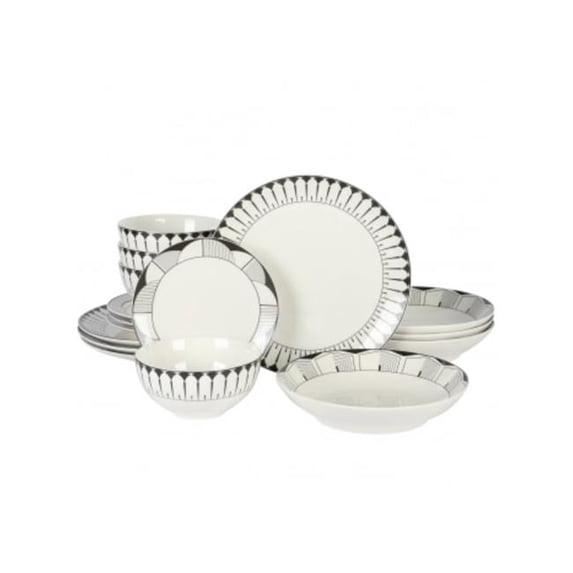 GIBSON HOME 136593.16 Aracama Double Bowl Decorated Dinnerware Set - 16 Piece