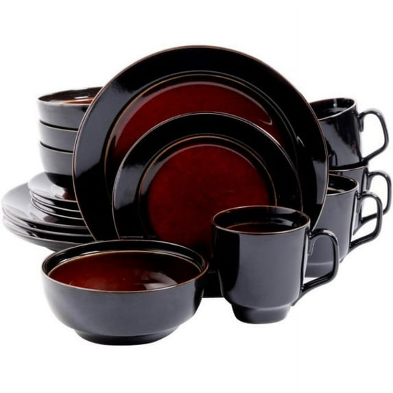 Gibson Elite Bella Galleria 16 Piece Dinnerware Set, Red and Black