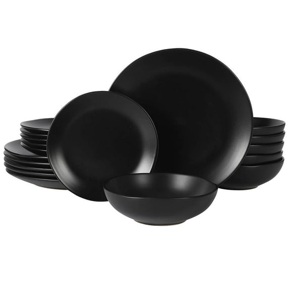 Gibson Home Bethel 18 Piece Plates and Bowls Ceramic Stoneware Organic Shape Dinnerware Set (Service for 6) - Matte Black