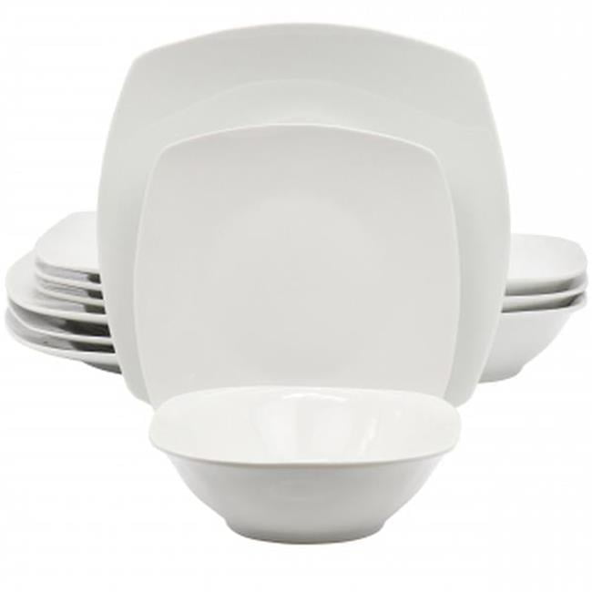 Gibson Home  Blanca Cafe Square Ceramic Dinnerware Set, White - 12 Piece