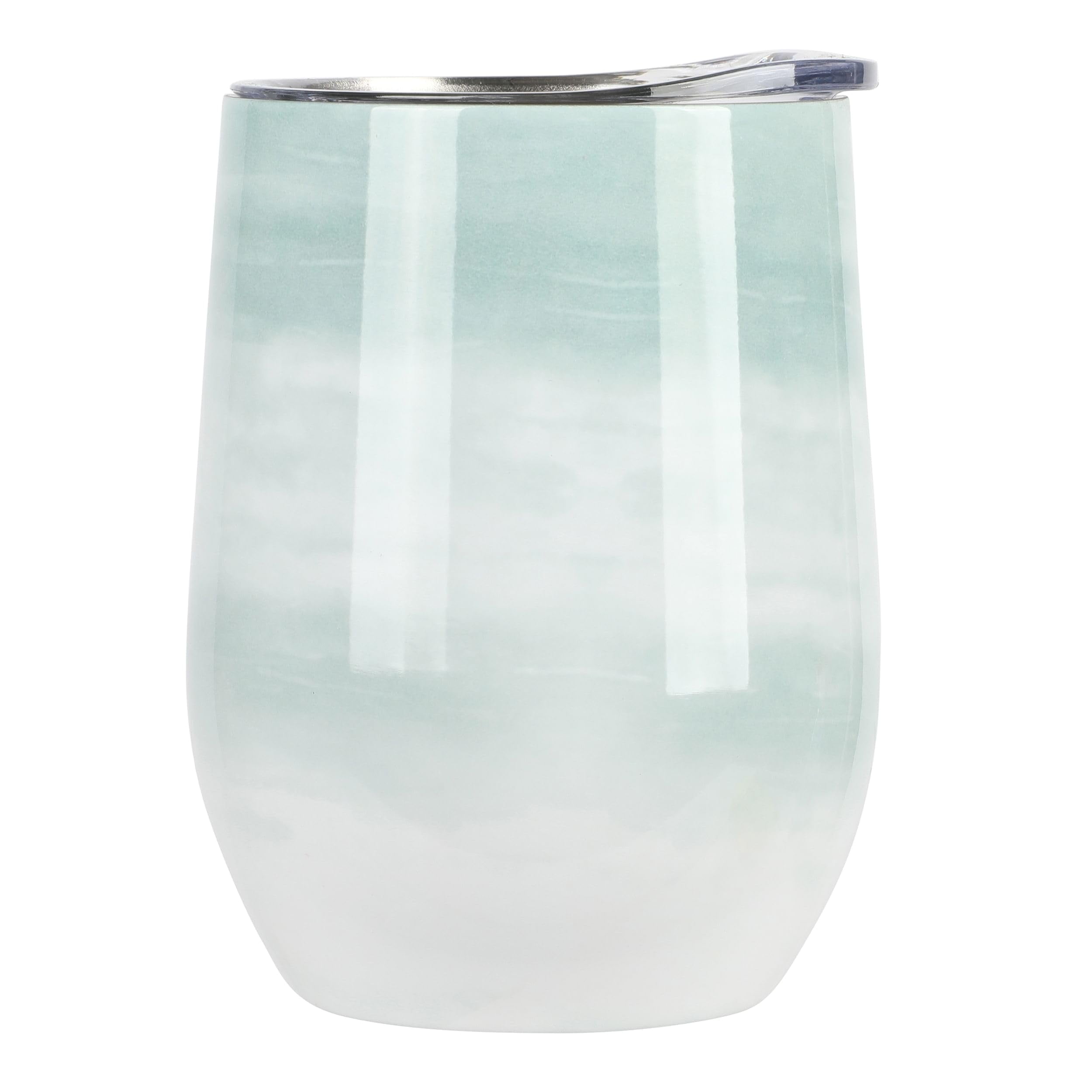 Gibson Home Brampton Double Wall Thermal Stemless Wine Mug with Plastic Lid, 12 Oz