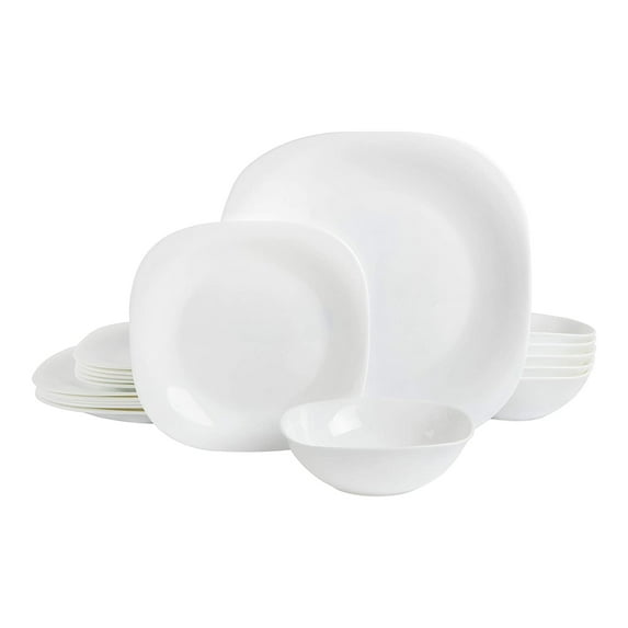 Gibson Home Break and Chip Resistant Square Dinnerware Set, Serves 6, Opal Off-White