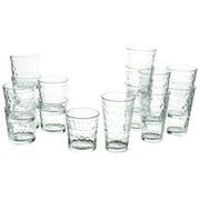 Gibson Home Canton 16-Piece Square Glass Drinkware Set - Embossed Design