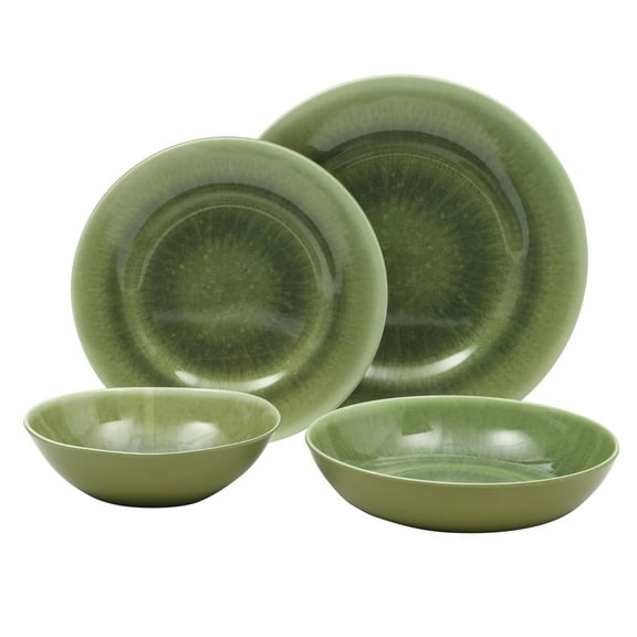Gibson Home Casper Court 16-Piece Melamine Dinnerware Set – Reactive Glaze Look - Service for 4 - Green