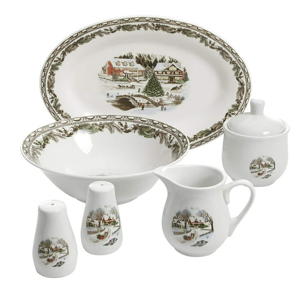 Free Shipping! Gibson Home Christmas Toile 7 Piece Porcelain