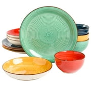 Gibson Home Color Speckle 12 Piece Ceramic Mix and Match Double Bowl Set, Assorted Colors