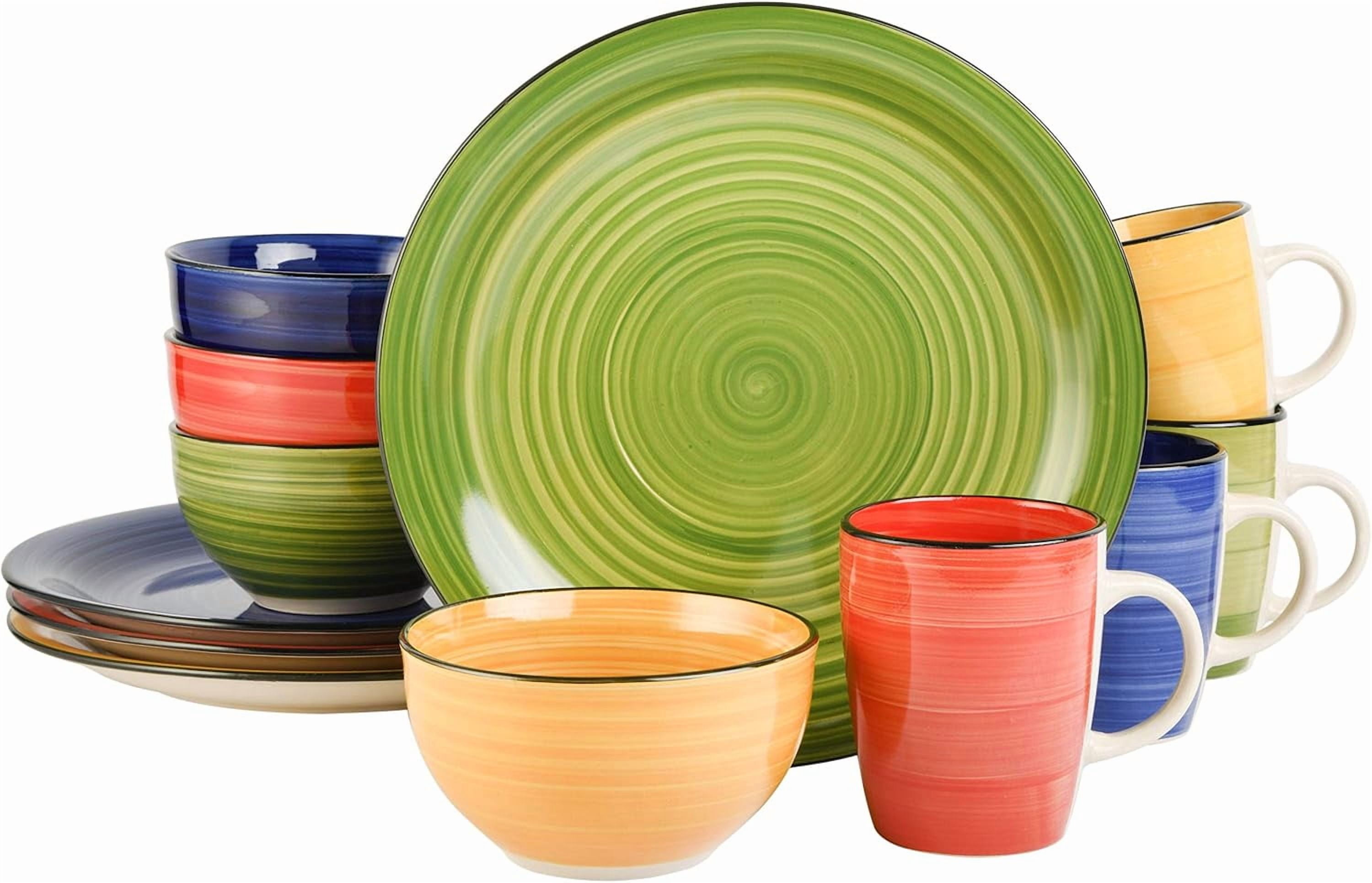 Gibson Home Color Vibes 12-Piece Hand-Painted Stoneware Dinnerware Set – Vibrant and Unique Tableware for Everyday Dining or Entertaining Guests