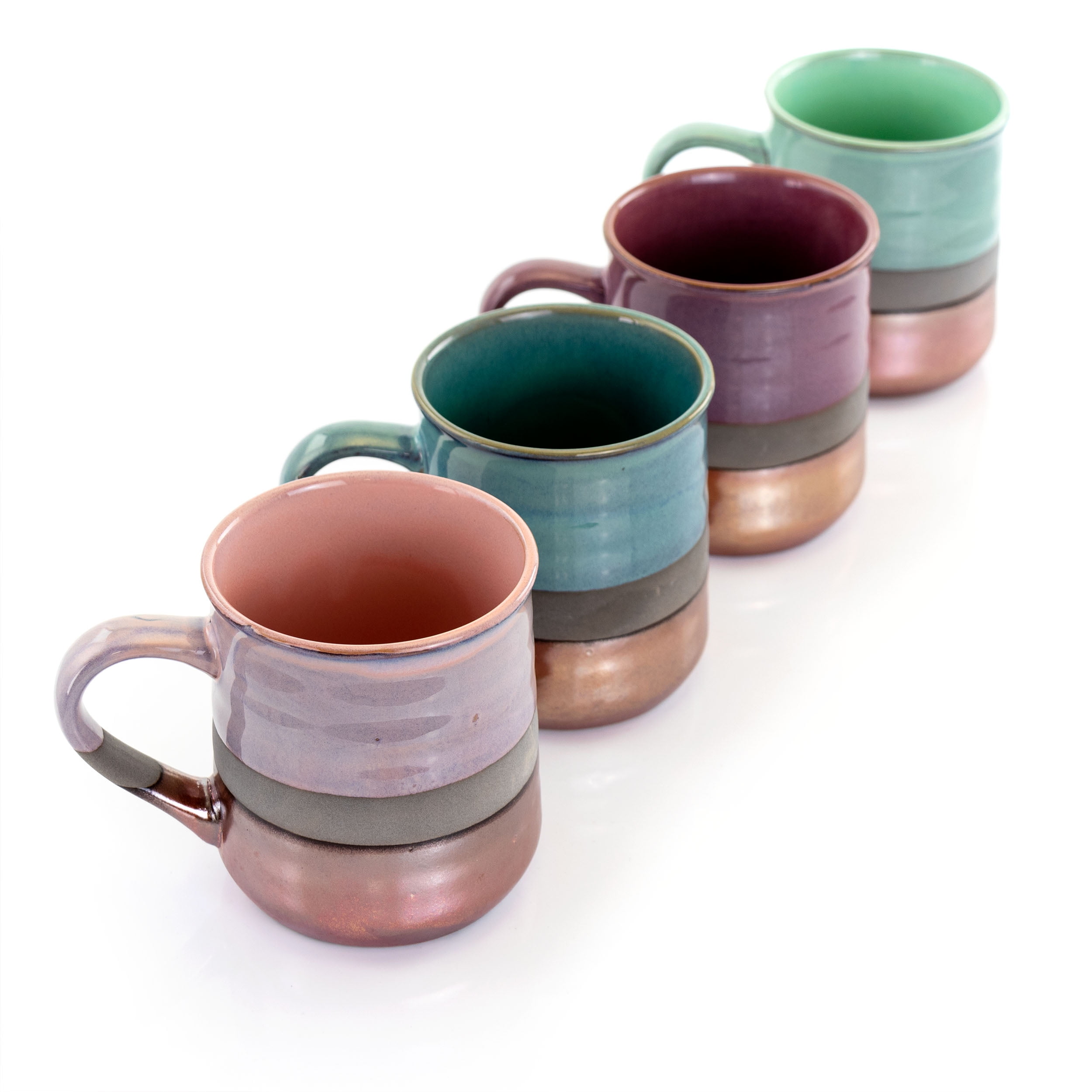 Copper and Multicolor Stoneware 18 Ounce Mug Set, 4-Piece