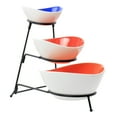 thumbnail image 1 of Gibson Home Crenshaw 4 Piece Hand Painted Stoneware 3-Tier Serving Bowl Set with Metal Rack, 1 of 5