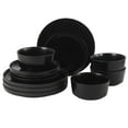 thumbnail image 1 of Gibson Home Dempsey Road 12-Piece Stoneware Dinnerware Set – Service for 4, Round Black Plates and Bowls, Durable Solid Color Modern Embossed Dish Set, Microwave & Dishwasher Safe, 1 of 15