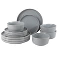 thumbnail image 1 of Gibson Home Dempsey Road 12-Piece Stoneware Dinnerware Set – Service for 4, Round Grey Plates and Bowls, Durable Solid Color Modern Embossed Dish Set, Microwave & Dishwasher Safe, 1 of 15