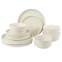 Gibson Home Dempsey Road 12-Piece Stoneware Dinnerware Set – Service for 4, Round White Plates and Bowls, Durable Solid Color Modern Embossed Dish Set, Microwave & Dishwasher Safe
