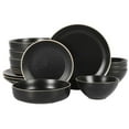 thumbnail image 1 of Gibson Home Dinah 16 Piece Double Bowl Stoneware Embossed Speckled Dinnerware Set - Matte Black, 1 of 4