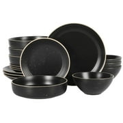 Gibson Home Dinah 16 Piece Double Bowl Stoneware Embossed Speckled Dinnerware Set - Matte Black