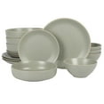 thumbnail image 1 of Gibson Home Dinah 16 Piece Double Bowl Stoneware Embossed Speckled Dinnerware Set - Sage Green, 1 of 6
