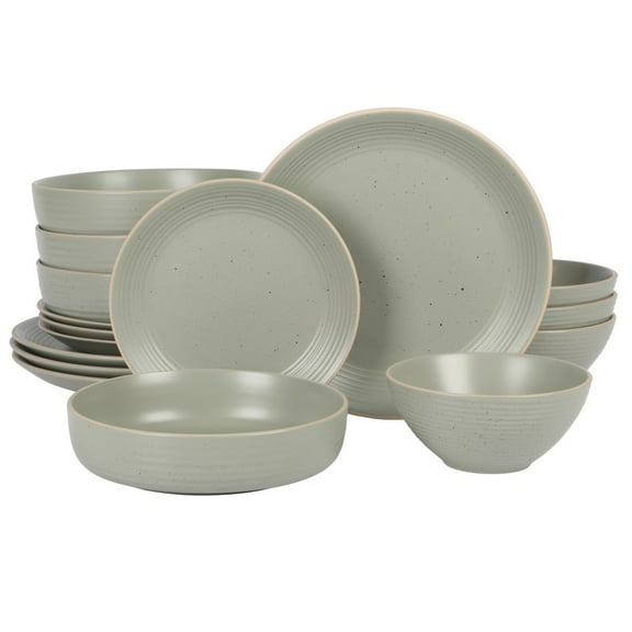 Gibson Home Dinah 16 Piece Double Bowl Stoneware Embossed Speckled Dinnerware Set - Sage Green