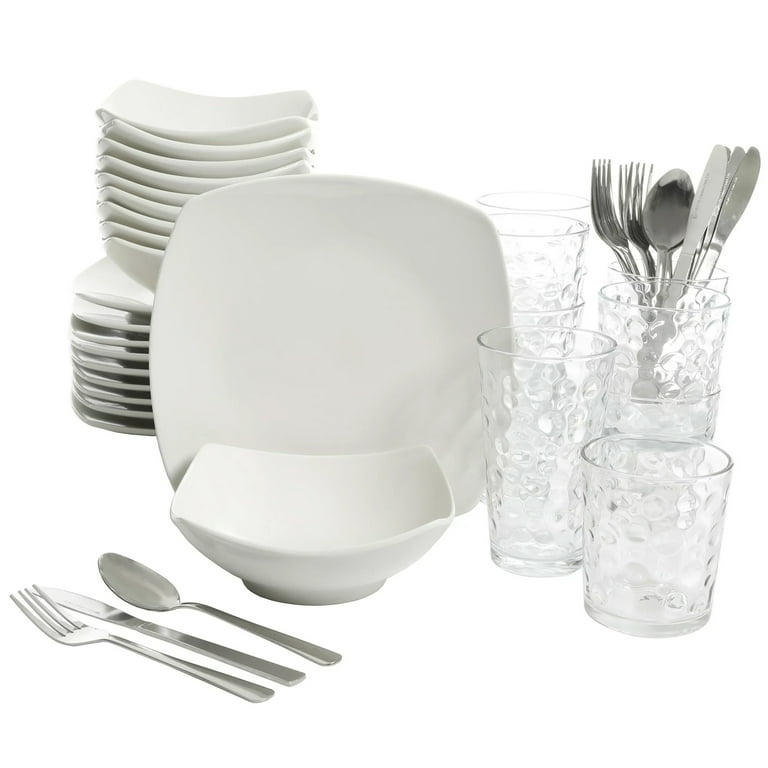 OUR TABLE Simply White Fine Ceramic 6 Piece 8 oz. Square Cup and