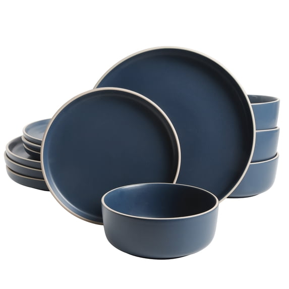 Gibson Home Everyday Essential Cobalt Blue Stoneware Dinnerware Set, 12-Piece Set