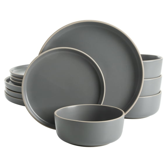 Gibson Home Everyday Essential Cool Gray Dinnerware Set, 12-Piece Set