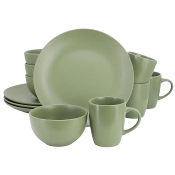 Gibson Home 142563.12 Everyday Plus Round Sto are Dinnerware Set, Green - 12 Piece