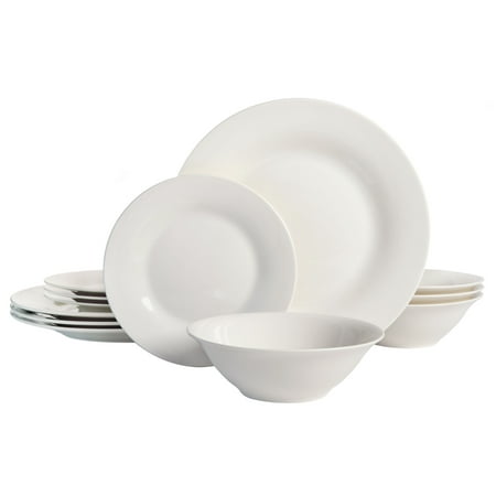 Gibson Home Everyday Round White Stoneware 12-Piece Dinnerware Set
