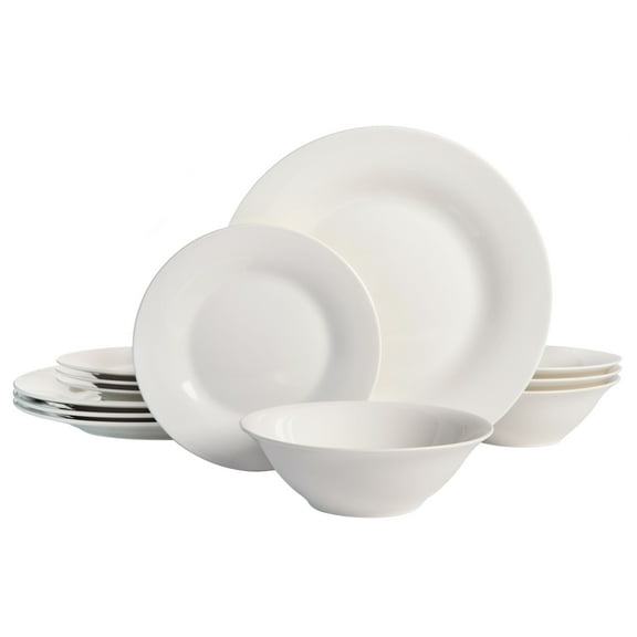 Gibson Home Everyday Round White Stoneware Dinnerware Set, 12-Piece