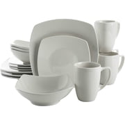 Gibson Home Zen Buffet 16-Piece Porcelain Dinnerware Set, Square Plates & Bowls, Service for 4, White