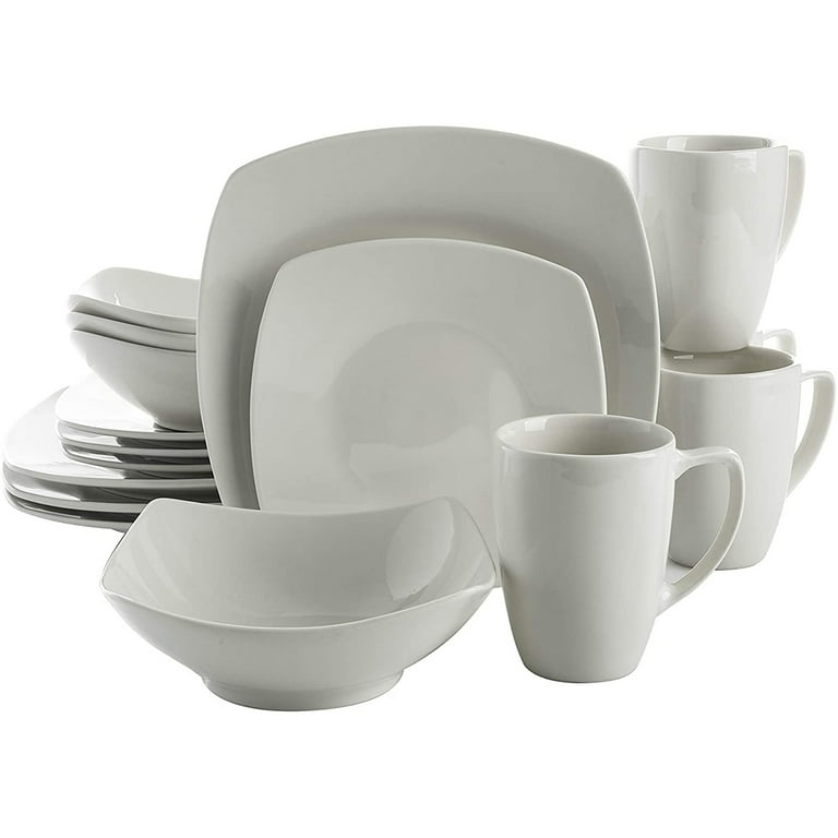 Gibson Home 16 Piece Square Dinnerware Set Kitchen Dinner Plates