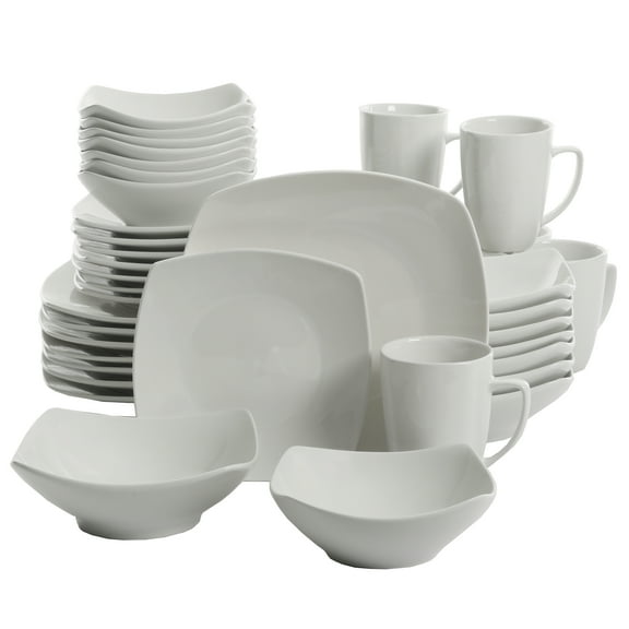 Gibson Home Everyday Square White Stoneware Dinnerware Set, 40-Piece