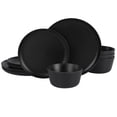 thumbnail image 1 of Gibson Home Fairhope 12 Piece Melamine Dinnerware Set - Matte Black, 1 of 9
