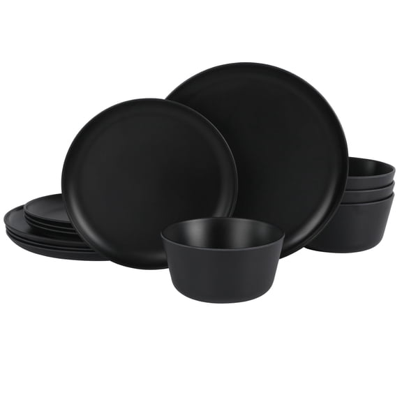 Gibson Home Fairhope 12 Piece Melamine Dinnerware Set - Matte Black