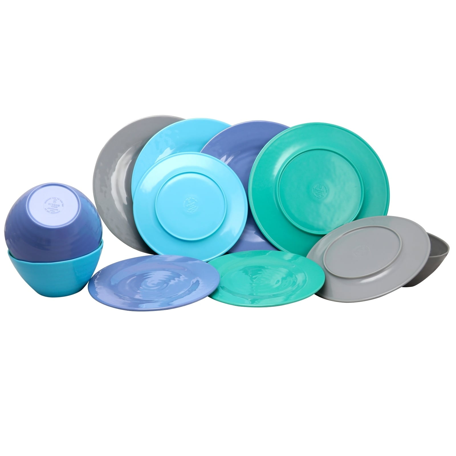 Gibson Home Gibson Burst 12 Piece Dinnerware Set in Cool Colors