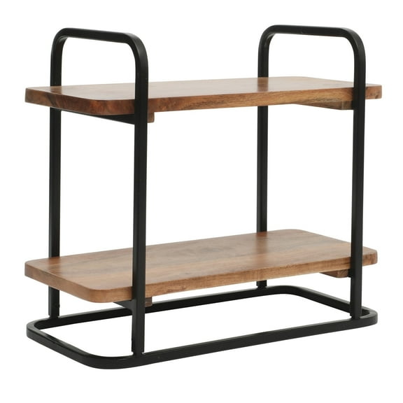 Gibson Home Gracious Dining 2-Tier Wooden Serving Tray with Metal Frame Acacia Wood