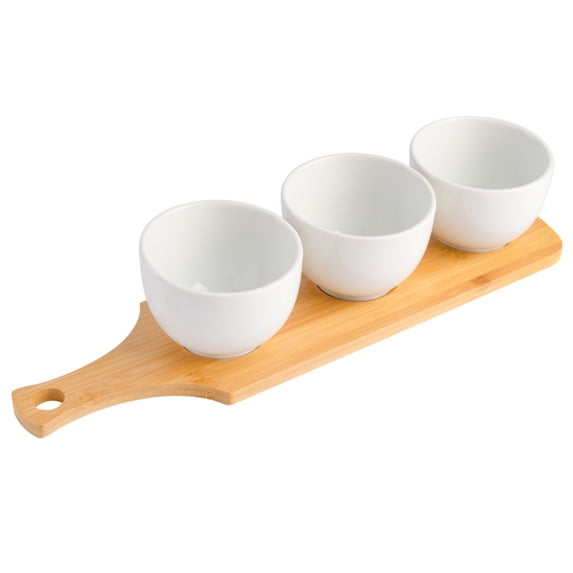 Gibson Home Gracious Dining 3 Piece Tidbit Bowl Set with Bamboo Tray