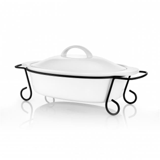 Gibson Home 124393.02 Gracious Dining Oval Stoneware Bakeware with Lid & Metal Rack - 2 Piece