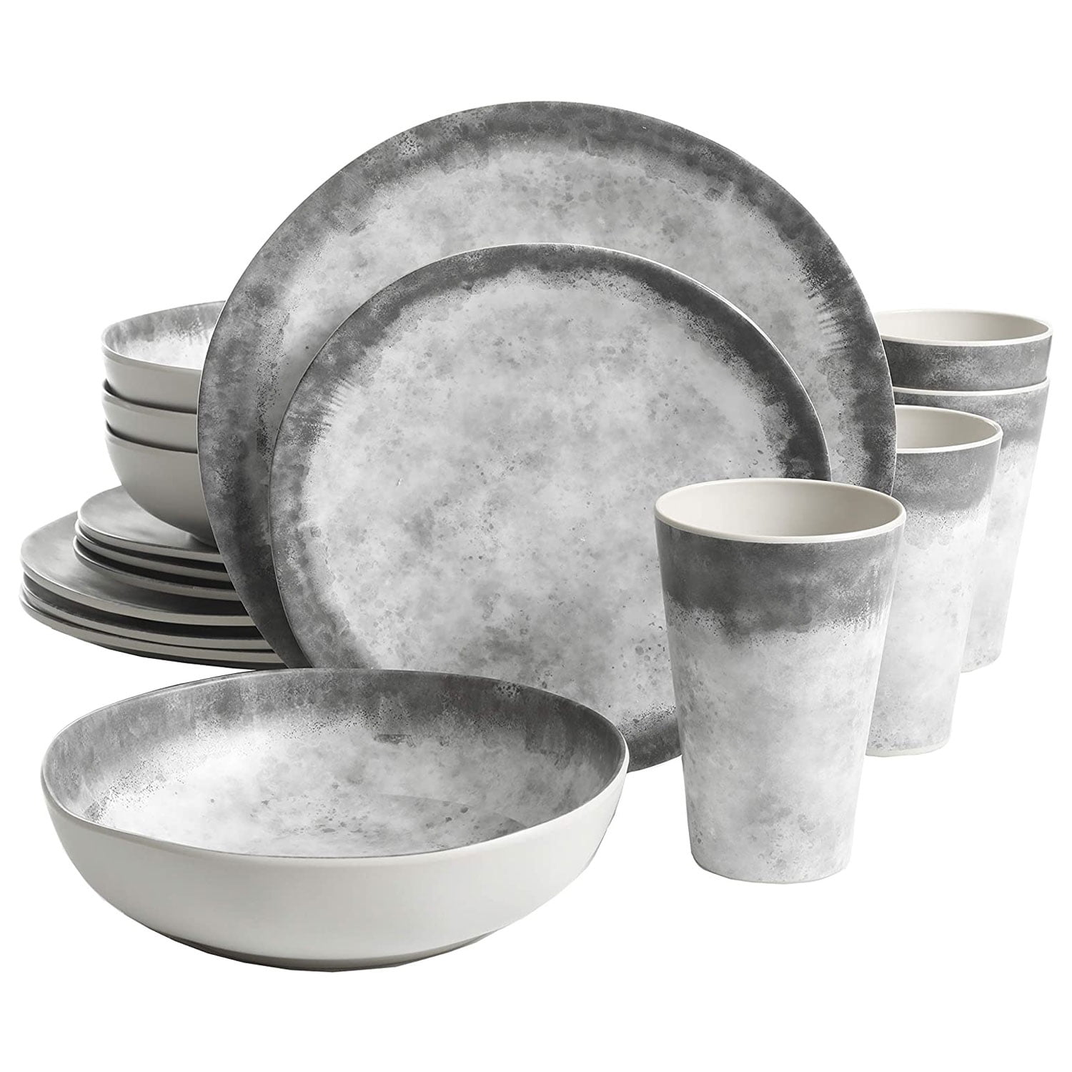 Gray Granite Melamine Dinnerware Set - Service for 4