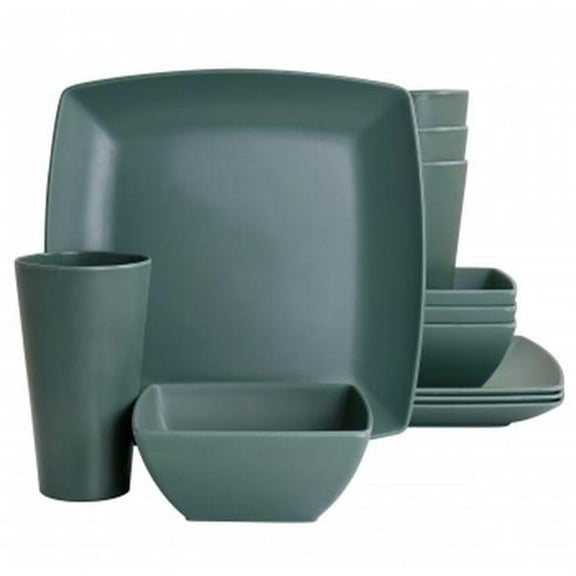 Gibson Home Grayson Melamine 12 Piece Square Dinnerware Set in Green