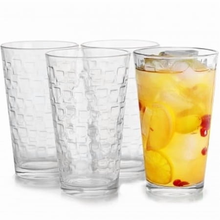 Gibson Home Great Foundations 4 Piece 16 oz Square Embossed Glass Tumbler Set