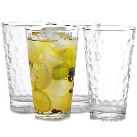 Gibson Home Great Foundations 4-Piece Tumbler Set, 16 Oz, Bubble Pattern, Clear