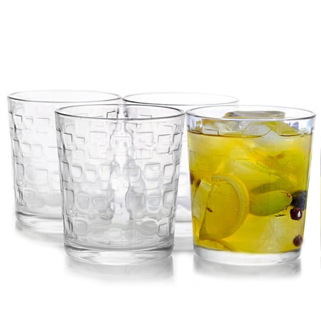 Gibson Home Great Foundations 4 Piece 13 oz Embossed Glass Set, Durable Clear Drinking Glasses Set for Water, Juice, Soda & Everyday Use, Elegant Textured Design Glassware for Kitchen, Dining & Home