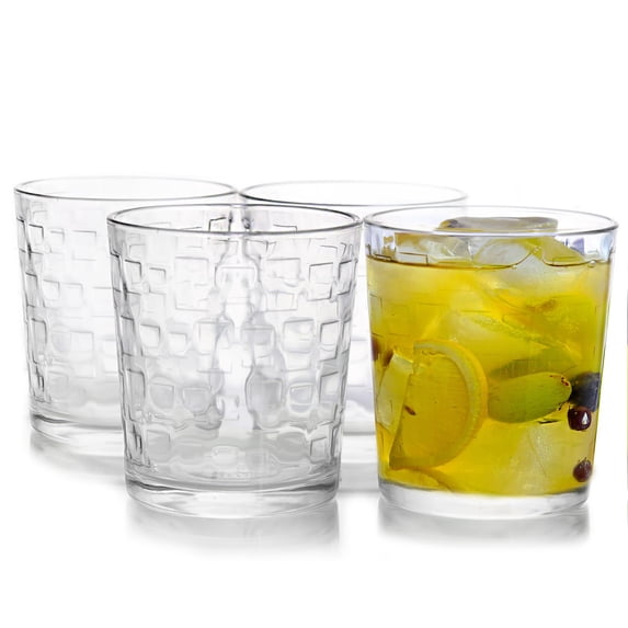 Gibson Home Great Foundations 4 Piece 13 oz Embossed Glass Set, Durable Clear Drinking Glasses Set for Water, Juice, Soda & Everyday Use, Elegant Textured Design Glassware for Kitchen, Dining & Home