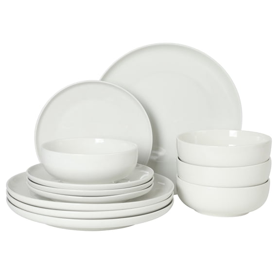 Gibson Home Havenstone 12-Piece Porcelain Dinnerware Set  Dinner Plates, Salad Plates & Bowls, Classic White Everyday Dish Set for Home, Kitchen, Microwave & Dishwasher Safe