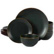 Gibson Home Hazeltine 12-Piece Matte Black Ceramic Dinnerware Set