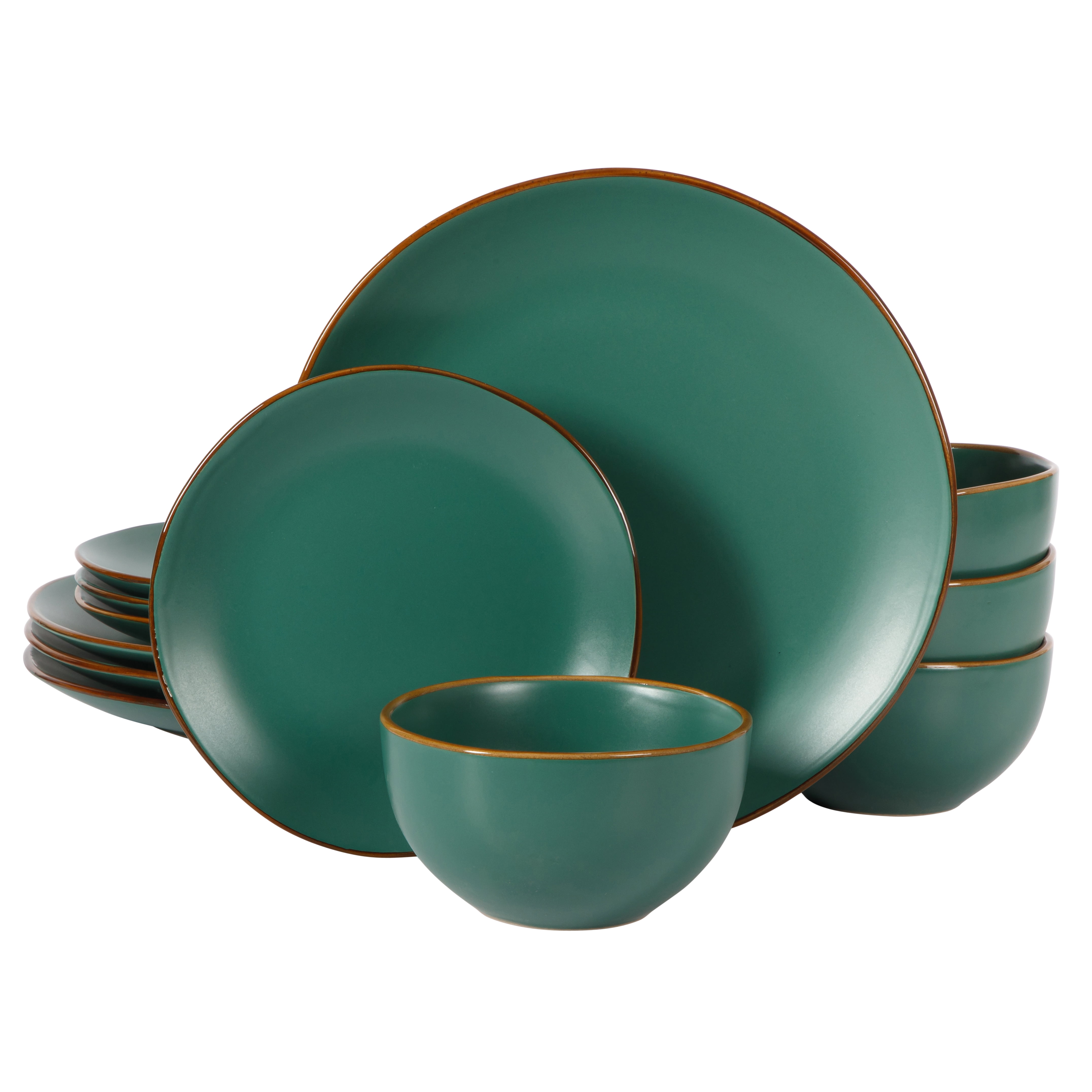 Gibson Home Hazeltine 12-Piece Matte Green Ceramic Dinnerware Set