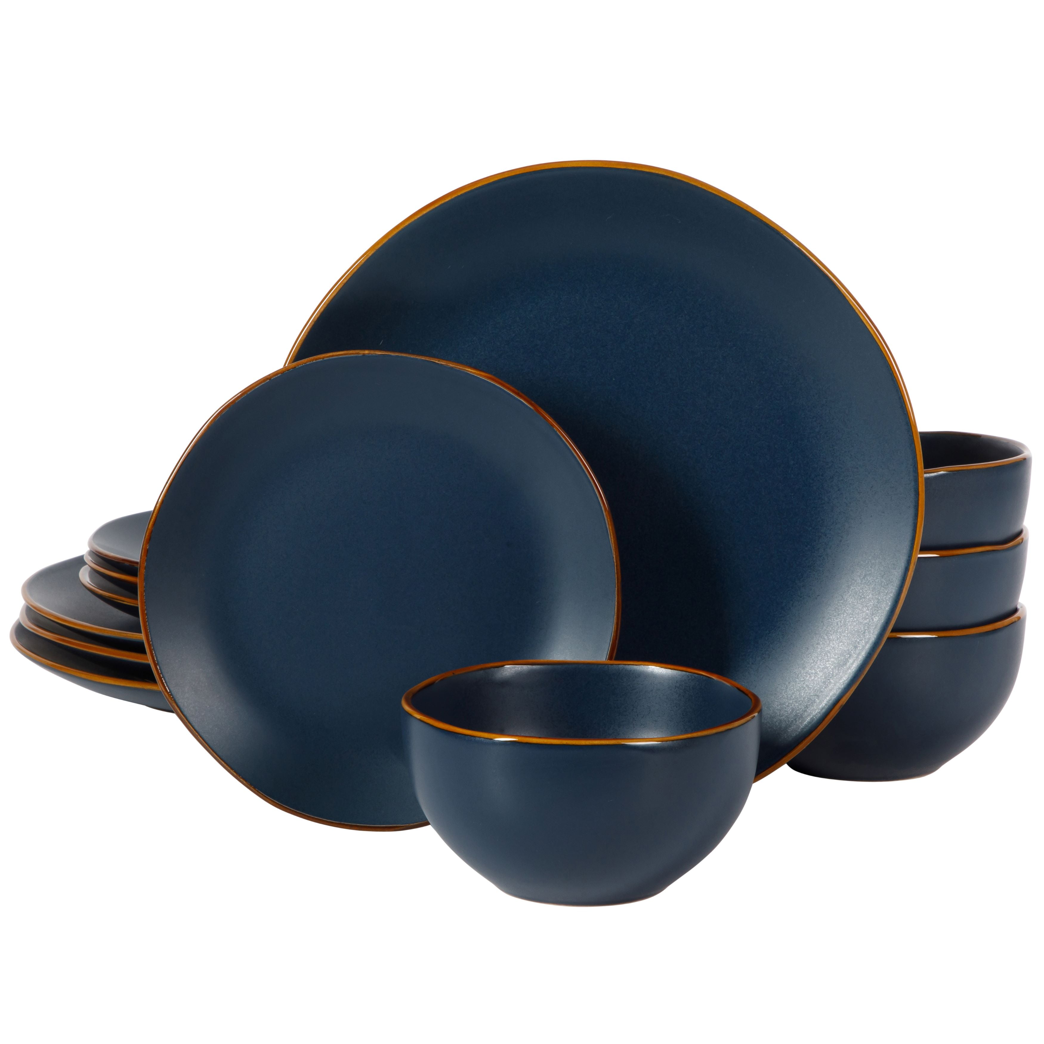 Gibson Home Hazeltine 12-Piece Matte Navy Ceramic Dinnerware Set