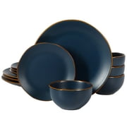 Gibson Home Hazeltine 12-Piece Matte Navy Ceramic Dinnerware Set
