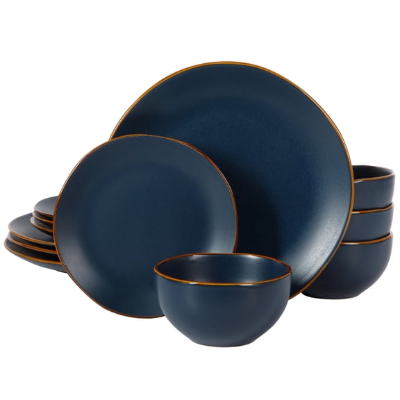 Gibson Home Hazeltine 12-Piece Matte Navy Ceramic Dinnerware Set